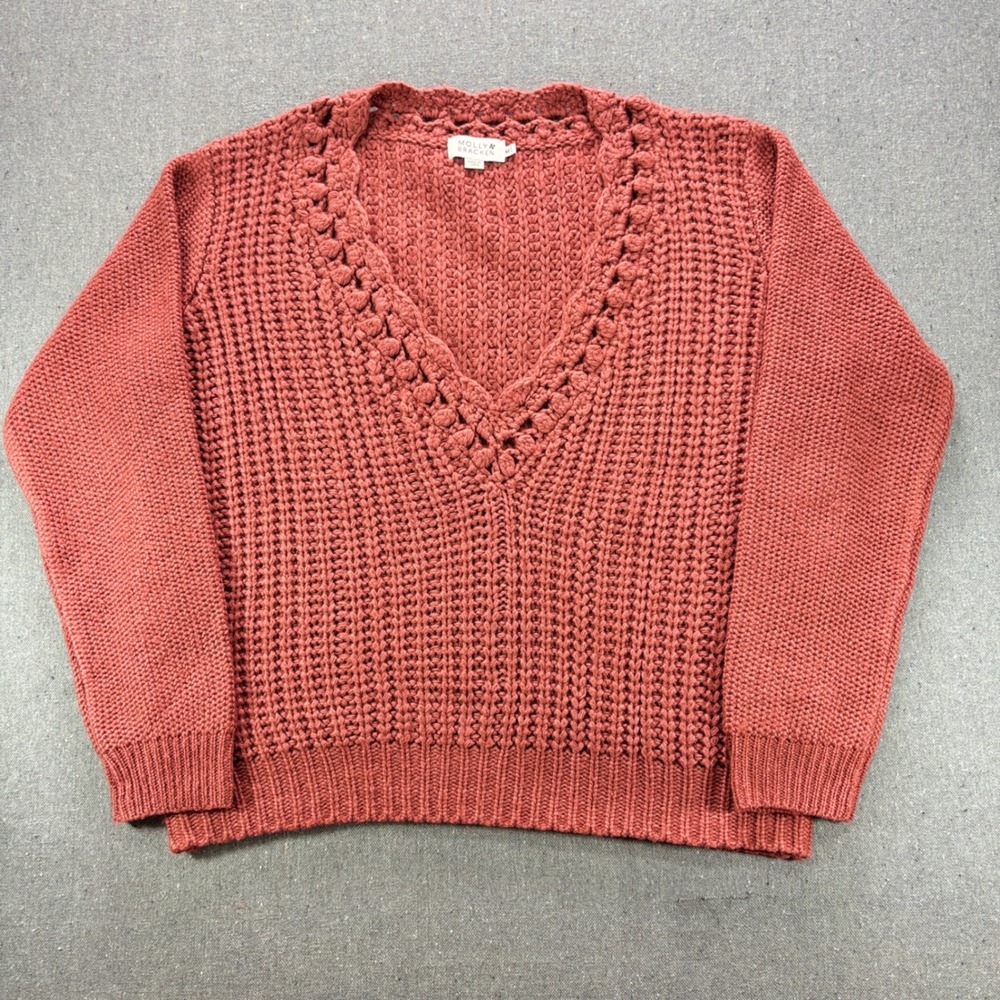 Molly Bracken Womens M/L V-Neck Chunky Knit Cozy Sweater Mauve Toe
